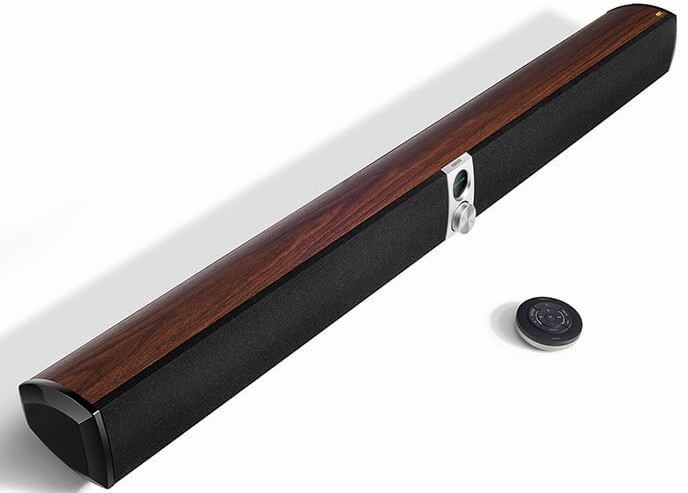 EDIFIER S50DB soundbar with wooden surface