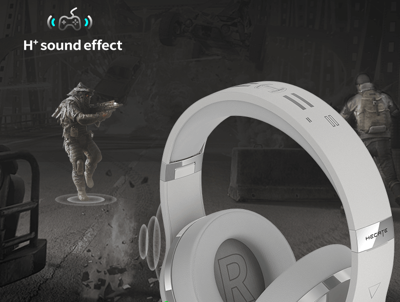 H+ sound effect icon, with EDIFIER G5BT gaming headphone